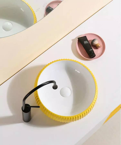 Yellow White Handmade Sink